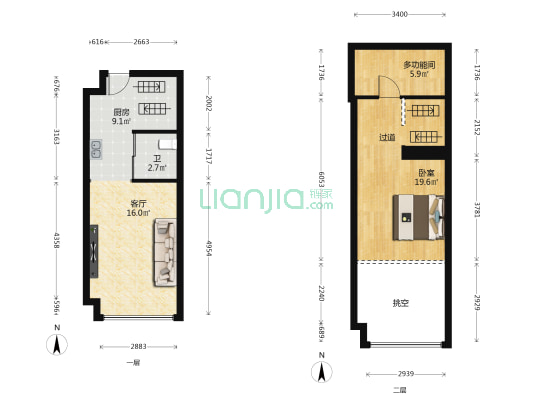 鸿坤·创智天地 2室1厅1卫 44平方