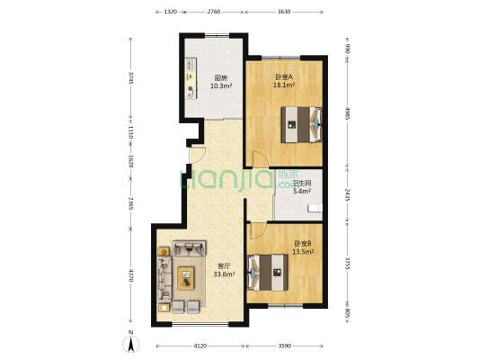 车城名仕花园三期 2室1厅1卫 108平方