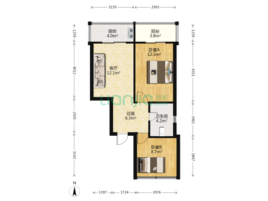 金盛园小区 2室1厅1卫 70平方