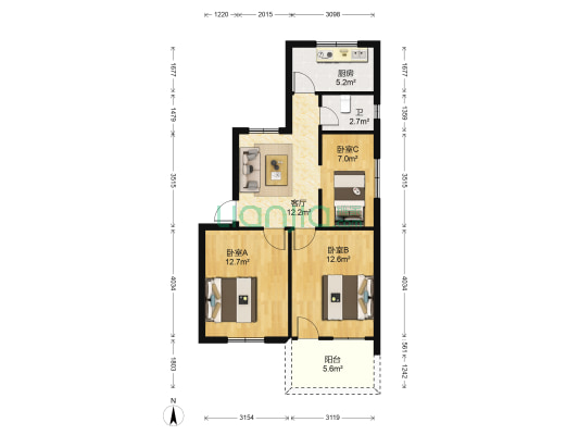 桃花山新村（仓山区程埔路137号） 3室1厅1卫 76平方
