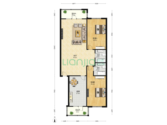 龙电公寓 2室1厅2卫 173平方