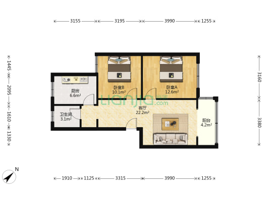 蜀都南苑 2室1厅1卫 75平方