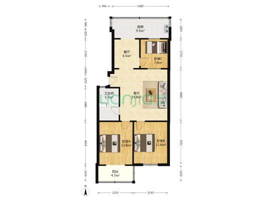 化校宿舍 3室2厅1卫 91平方
