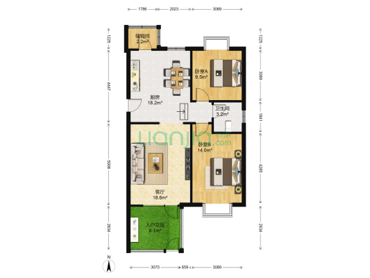 纳帕溪谷 2室1厅1卫 96平方