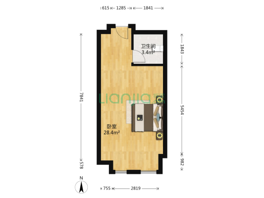 佰德广场 1室0厅1卫 46平方