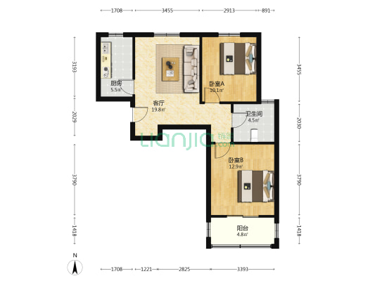 鹤沙航城众惠苑 2室1厅1卫 78平方
