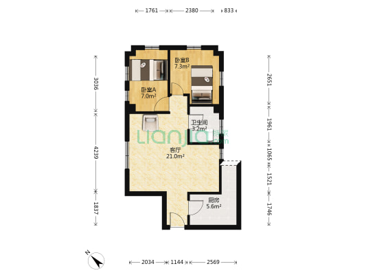 庄士花园 2室1厅1卫 59平方