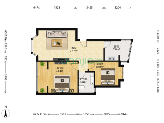 恋日家园C区 2室1厅1卫 82平方