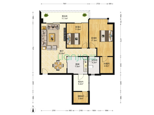 时代豪庭三期 2室1厅1卫 112平方