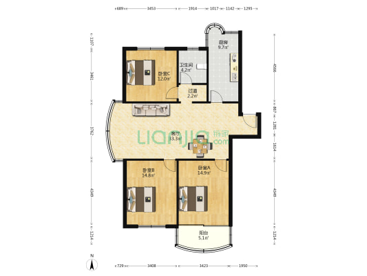月桂苑 3室1厅1卫 119平方