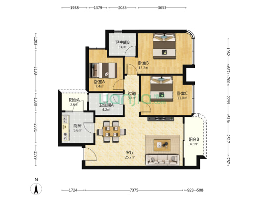 城投金山云庭 3室1厅2卫 99平方