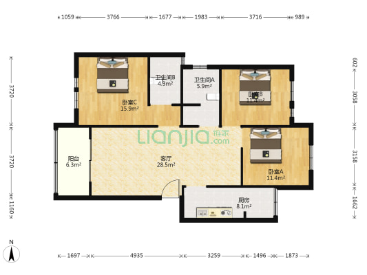 都江堰市壹街区拆迁双槐安置点 3室1厅2卫 106平方