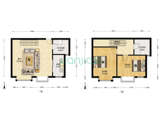 香榭苑 2室1厅2卫 121平方