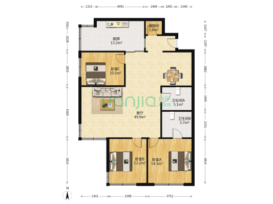 克莱斯特国际花园 3室1厅2卫 143平方