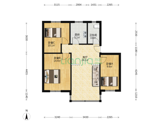漕泾新村五区 3室1厅1卫 83平方