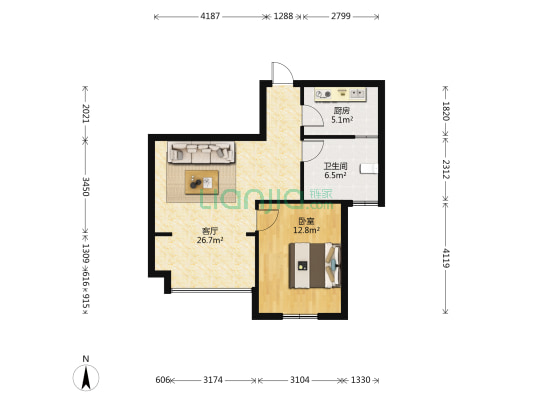 金泉花园二期 1室1厅1卫 60平方