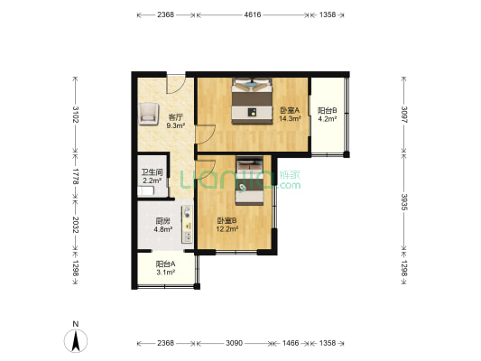 天环里 2室1厅1卫 55平方