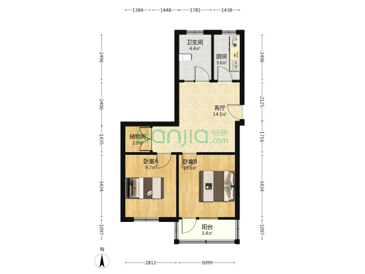 国风小区 2室1厅1卫 60平方