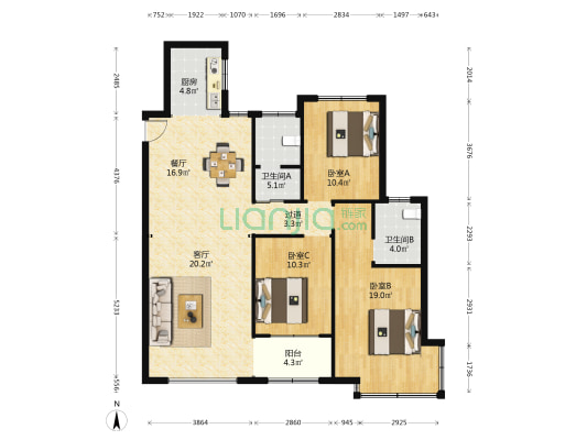 学府春天英才园 3室2厅2卫 131平方