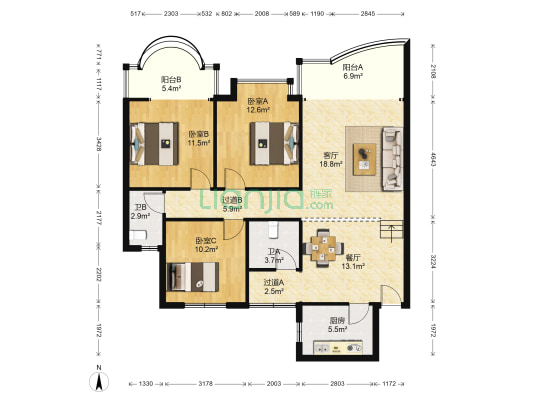 一碗水前街 3室2厅2卫 108平方