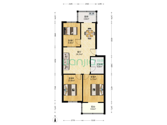 晋安三号院 3室1厅1卫 88平方