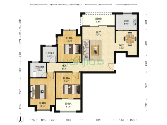 金阵新苑 3室2厅2卫 103平方