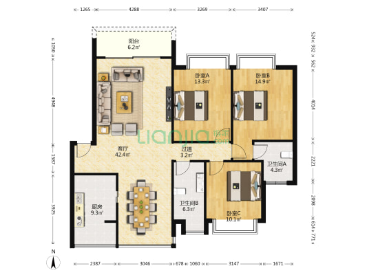 低楼层住家舒适，正规三房住家装修，价格实惠-户型图
