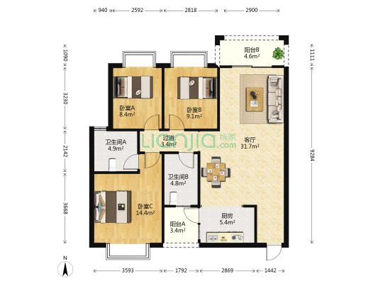 永恒幸福梦居 3室1厅2卫 120平方