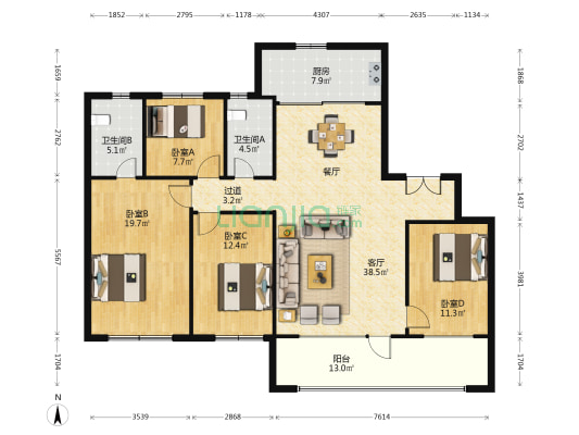 大云谷金茂府悦府二期 4室1厅2卫 167平方