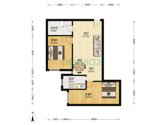 东大里时代新居 2室2厅1卫 83平方