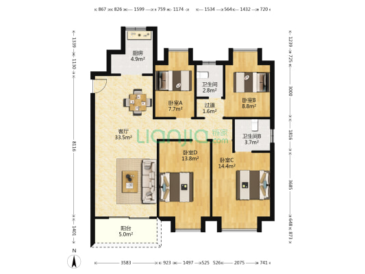 宸达兴宸嘉苑 4室1厅2卫 132平方