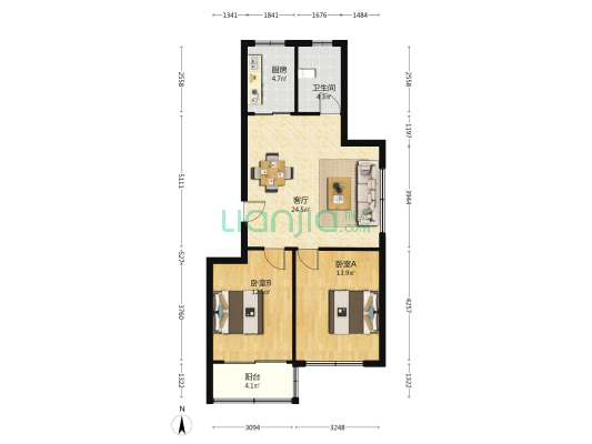 万和花园 2室1厅1卫 85平方