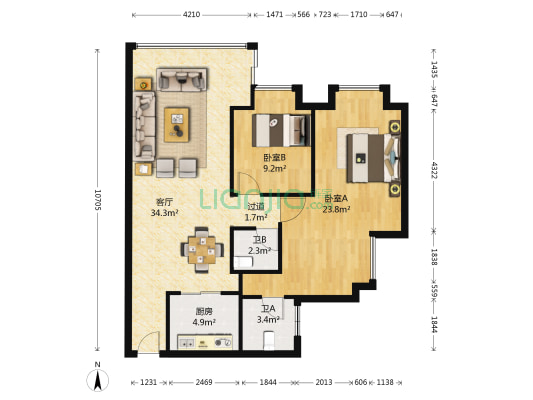 七色城邦 2室1厅2卫 97平方
