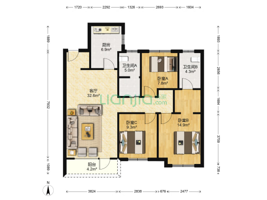 龙湖春江郦城 3室1厅2卫 118平方