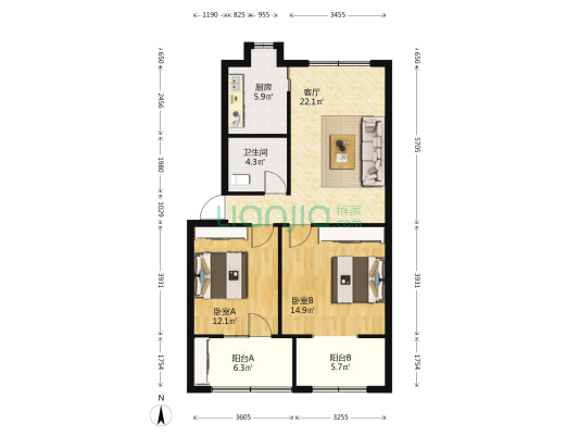 新城湾小区4号 2室1厅1卫 80平方