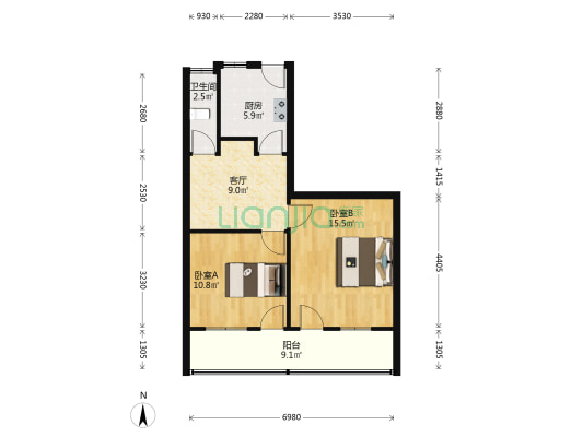 丁界寺北区 2室1厅1卫 57平方