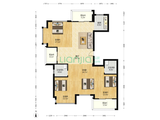 佐溪璟和花园 4室1厅2卫 140平方