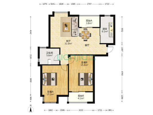 华都名城美锦苑 2室1厅1卫 100平方