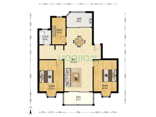 华泰家园（劳动路） 3室1厅1卫 113平方