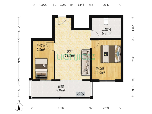 满族村小区 2室1厅1卫 69平方