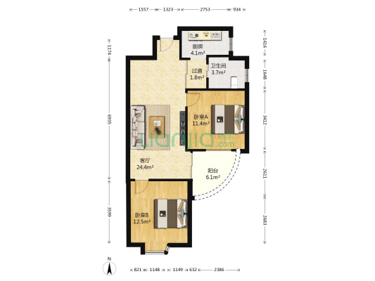 嘉骏苑 2室1厅1卫 81平方