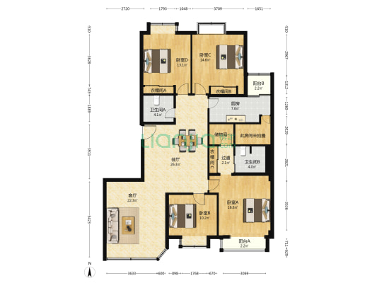 中海凯旋 4室2厅2卫 196平方