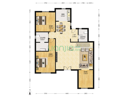 鹿泉健康城 3室1厅2卫 159平方