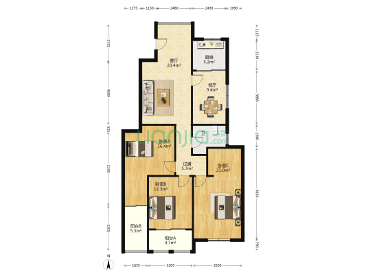 尚城嘉园北区 3室2厅1卫 133平方