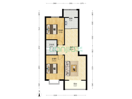 此房南北通双透格局好，视野宽阔-户型图