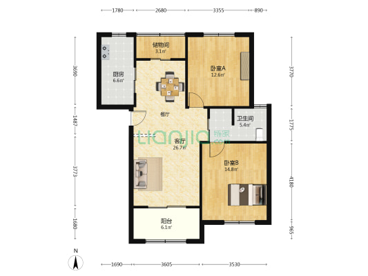 欣南嘉园 2室1厅1卫 105平方