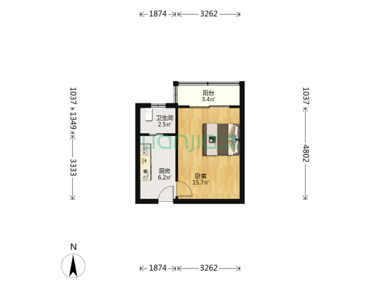 新闸路272-280号 1室0厅1卫 32平方