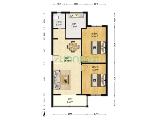 市政物业管理有限公司 2室1厅1卫 93平方