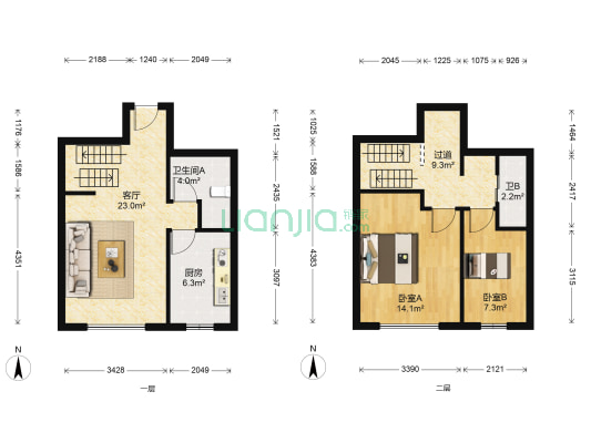 榕洋金城 2室1厅2卫 99平方