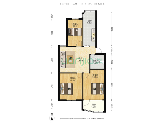 晋安花园 3室1厅1卫 94平方